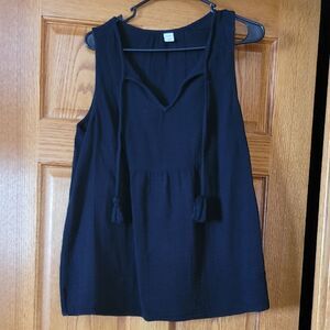 Old Navy, Womens Small, 100% Cotton Black Sleeveless Top With Pom Poms